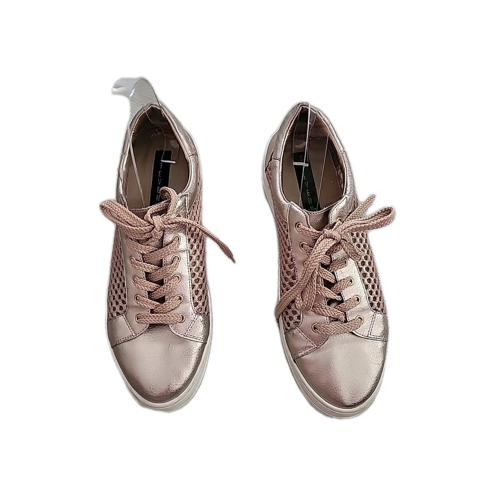 STEVEN by Steve Madden Metallic Rose Gold Mesh Lace Up Sneakers Wedge chunky 10